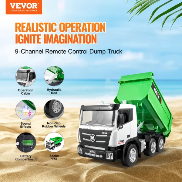 VEVOR RC Dump Truck 9-Channel Remote Model Car Toys Bulldozer Engineering Vehicle for Toddlers Kids Christmas Birthday Gifts - Image 2