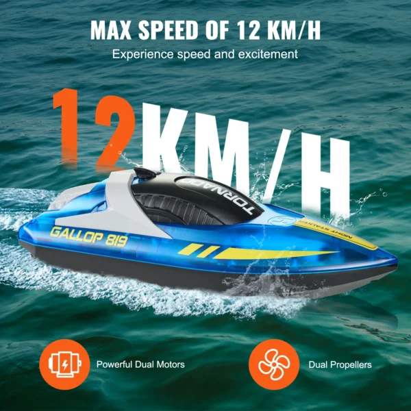 VEVOR HJ819 RC Boat 2.4GHz 12 km/h High-Speed Remote Control Racing Ship Water Speed Boat Children Model Toy for Kids Adults - Image 3