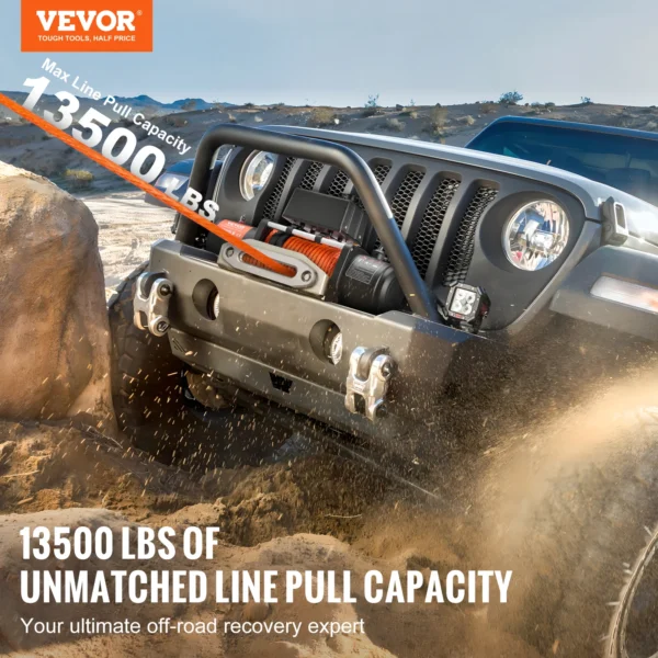 VEVOR 13500lbs Electric Winch Car Truck Winch with 80ft Synthetic Rope Wireless & Wired Remote Control for Towing Off-Road SUV - Image 2