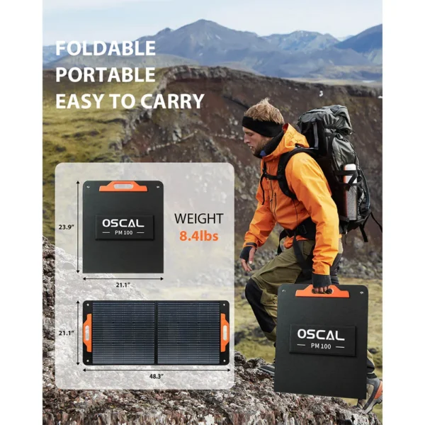 Blackview Oscal PM100 Foldable Solar Panel, IP65 Waterproof, with Type-C QC3.0, USB Output and 5-in-1 Cable - Image 4