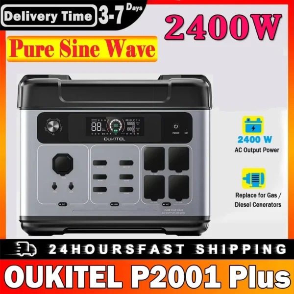 OUKITEL P2001 Plus 2400W Pure Sine Wave Power Station 13 Output Ports 2048Wh Expansion APP Control Energy Storage Power Station Solar Charge 1.5h Full Charge