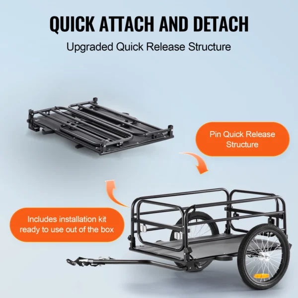 VEVOR 160 lbs Bike Cargo Trailer Foldable Storage Bicycle Wagon Cart with 16" Wheels Safe Reflectors Fits 22"-28" Bike Wheels - Image 5