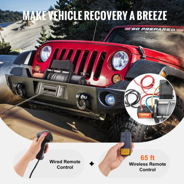 VEVOR 18000lbs Electric Winch Car Truck Steel Cable Winch with 85ft Wire Rope Wireless Remote Control for Towing Off-Road SUV - Image 5