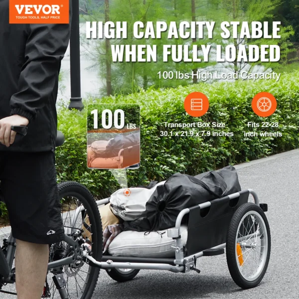 VEVOR 100 lbs Bike Cargo Trailer Foldable Bicycle Wagon Storage Cart with 16" Wheels & Safe Reflectors Fits 22"-28" Bike Wheels - Image 2
