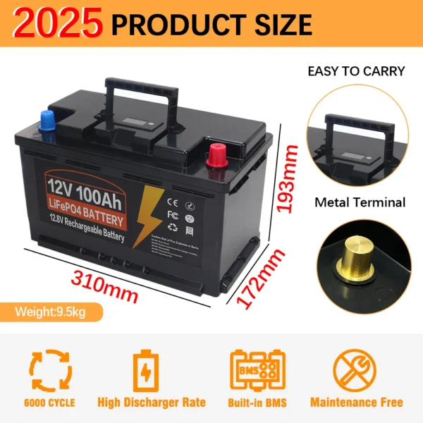 USAMR 100Ah 12V LiFePO4 Battery - Kuva 4