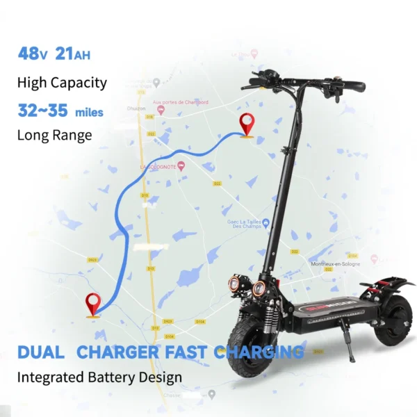 SUNNIGOO X6 X6PRO 2400W 48V 21Ah 60KM/H 60-80Km 10" Two-wheel Electric Scooter - Image 3
