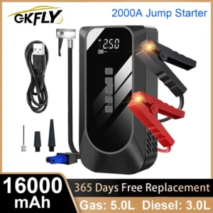 GKFLY 4 in 1 Car Jump Starter Power Bank Portable Air Compressor Inflator Pump Power Station 2000A Battery Starter Auto Booster