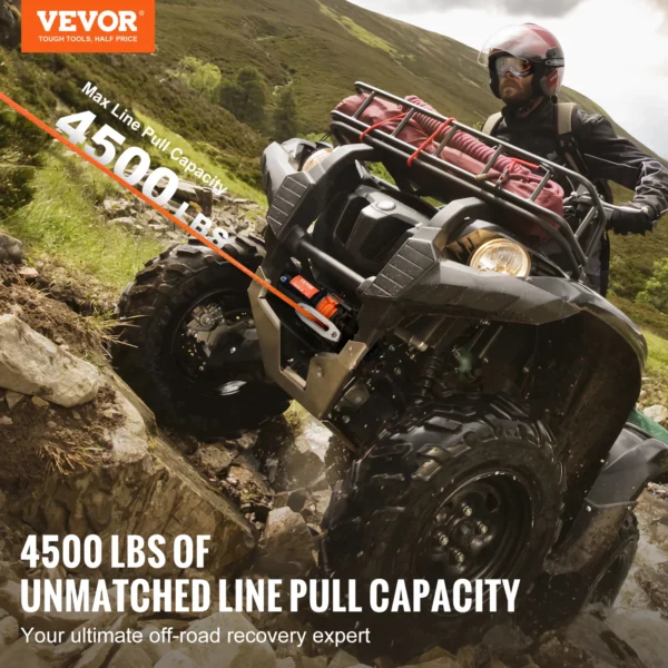 VEVOR 4500lbs ATV/UTV Electric Winch 12V DC with 39 ft Synthetic Rope Wireless & Wired Remote Control IP55 Waterproof for Jeeps - Image 2