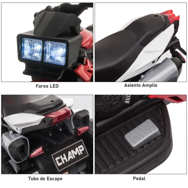 HOMCOM electric motorcycle + 3 years with 3 wheels Lights Music 3 km/h 86x42x52cm - Image 4