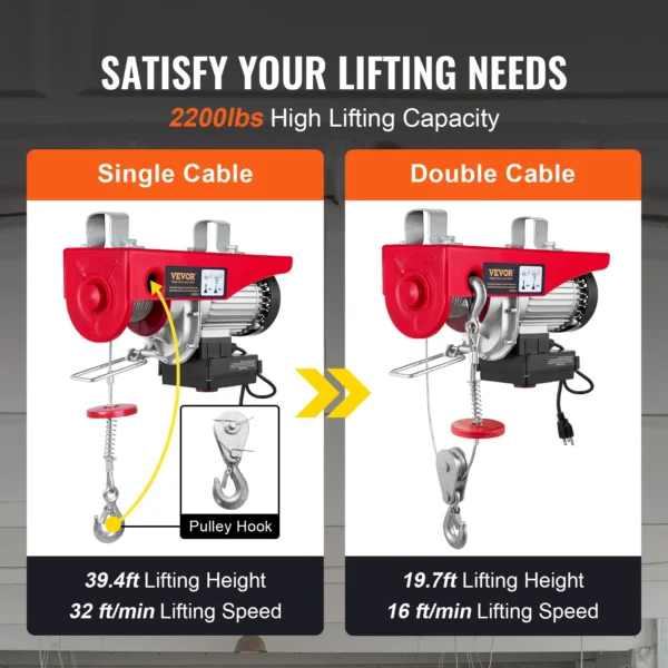 VEVOR 400-1000kg Electric Hoist Lifting Crane Cable Hoist Winch for Boat Car Garage Elevator with Wired Remote Control Lifter - Image 4