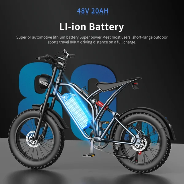 EKXBIKE T1 1000W 48V 20Ah 50km/h 100km 20" Electric Motorcycle - Image 5