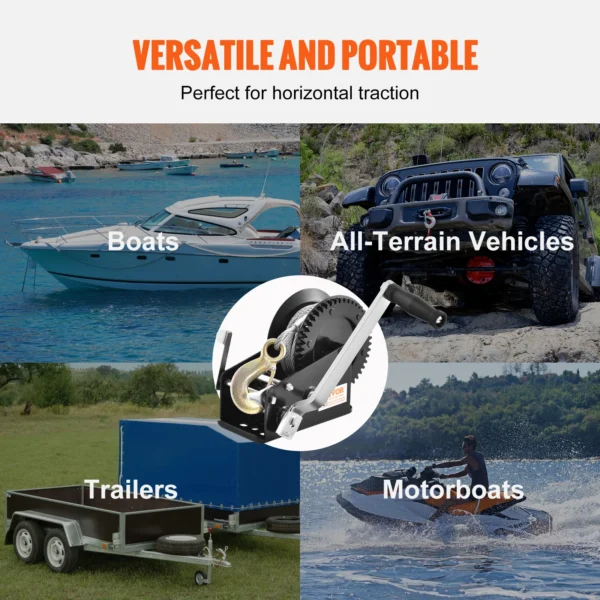 VEVOR Hand Winch Heavy Duty Rope Crank with 33 ft Steel Wire Cable and Two-Way Ratchet for Trailer Boat or ATV Towing - Image 6