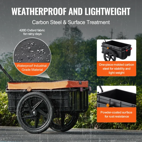 VEVOR 88 lbs Bike Cargo Trailer Bicycle Wagon Cart Foldable Storage with 16" Wheels & Safe Reflectors Fits 24"-28" Bike Wheels - Image 3