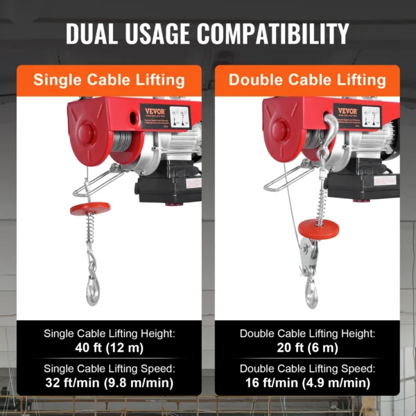 VEVOR 440lbs Wireless Electric Lifting Hoist with 40ft Single/20ft Double Slings Lifting Height Lift Hoist for Garage Warehouse - Image 6