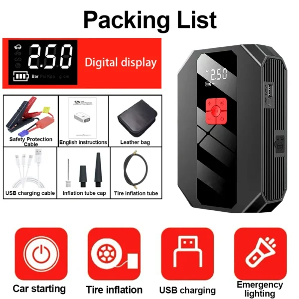 4 In 1 Car Jump Starter Air Pump 26800mAh Power Bank Portable Air Compressor Cars Battery Starters Starting Auto Tyre Inflator - Image 6