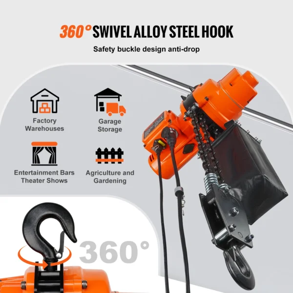 VEVOR 2200 lbs Electric Chain Hoist Single Phase Overhead Lifting Crane with Chain 10 ft Wired Remote Control for Garage - Image 6