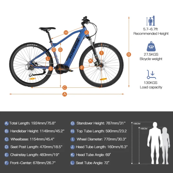 29 Inch Electric Bicycle for Adults,518Wh Hidden Battery 250 W Mid Motor MTB,Electric Mountain Bike 8 Speed Gear, Up to 120KM - Image 6