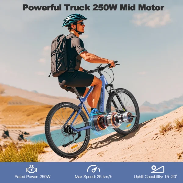 29 Inch Electric Bicycle for Adults,518Wh Hidden Battery 250 W Mid Motor MTB,Electric Mountain Bike 8 Speed Gear, Up to 120KM - Image 2