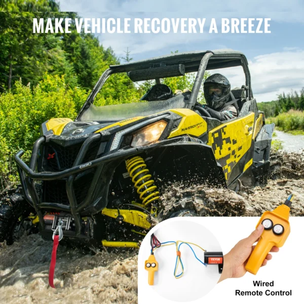 VEVOR 2000lbs Electric Car Winch ATV/UTV Steel Cable Winch with Wired Remote Control for Towing Off-Road Vehicle Jeep Truck - Image 5