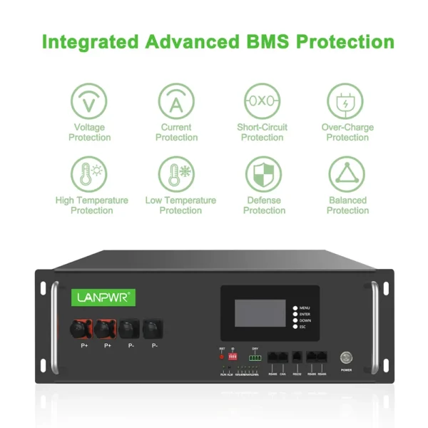 LANPWR 51.2V 100Ah Rack-Mount LiFePO4 Battery Pack Backup Power, 5120Wh Energy, Built-in 100A BMS, 100% DOD, Support in Parallel - Image 4