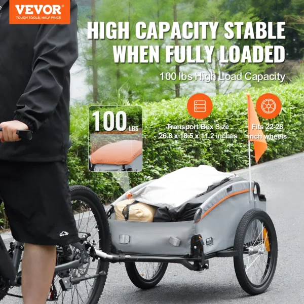 VEVOR 100lbs Bike Cargo Trailer Foldable Bicycle Wagon Cart with Waterproof Cover & Safe Reflectors Fits 22"-28" Bike Wheel - Image 2