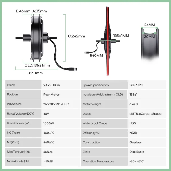 48V1000W Hub Motor kit 26" 27.5" 29" 700C Wheel Size Ebike Conversion Kit Brushless Gearless Ebike Motor Electric Bike Kit - Pilt 5
