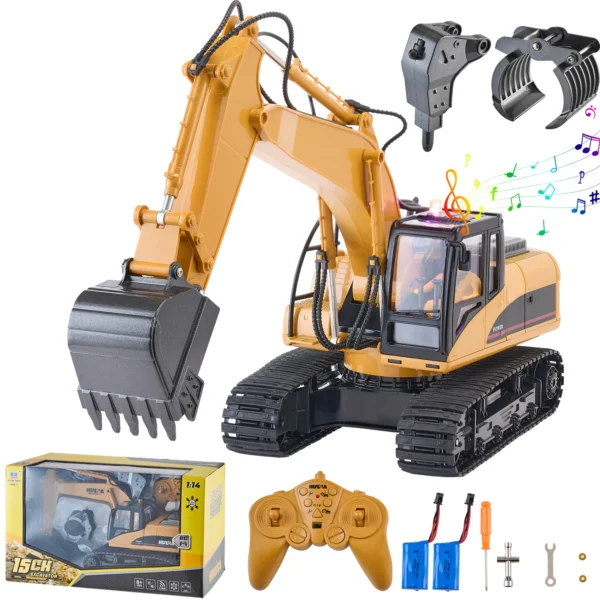 VEVOR 2.4G Remote Control Excavator Dump Truck 3 in 1 RC Model Car Digger Toy with Light & Sound Construction Vehicle for Kid