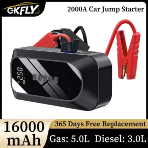 GKFLY 12V Car Jump Starter 16000mAh Start Power Bank Booster External Battery 2000A Starting Device for Petrol Diesel Powerbank