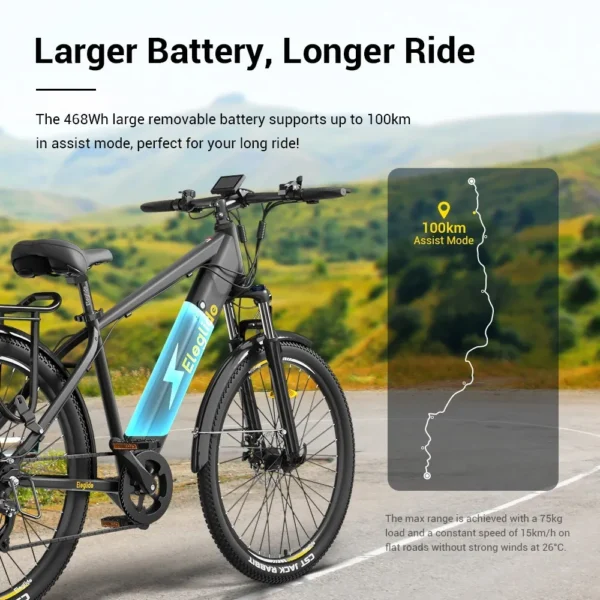 Eleglide T1 Adult Bikes 27.5" 250W Motor Electric Bikes 36V 13AH 100km Range 25KM/H MAX Electric Bicycles Cheap Electric Bike - Image 4