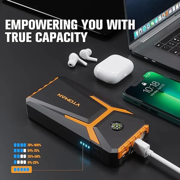 VTOMAN V6 PRO 2000A Car Jump Starter, with LED Light, Fast Charge, for Up 7.0L Gas and 5.0L Diesel Engines, Portable Battery - Image 2
