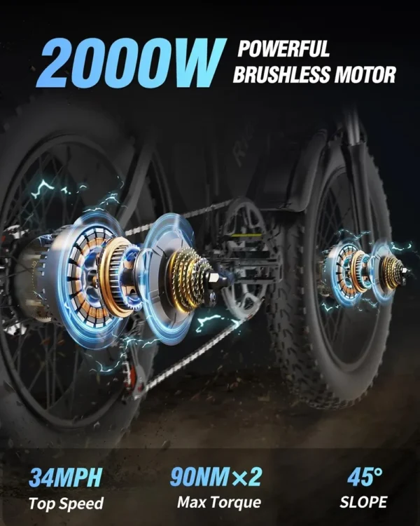 RIDSTAR Q20pro 2000W 52V 40Ah 30-50km/h >60km 20" Mountain E-bike - Image 3