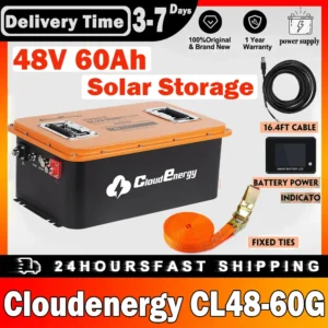 Cloudenergy Solar Storage 48V 60Ah Portable Power Station 66Ah Capacity LiFePO4 Built-in 200A BMS With Mobile APP 6000 + Cycles
