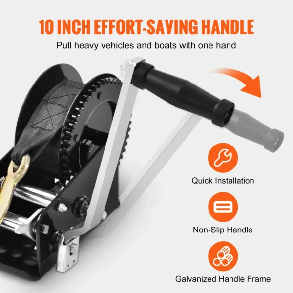 VEVOR Hand Winch Boat Trailer Winch Heavy Duty Rope Crank Polyester Strap and Two-Way Ratchet Manual Operated Hand Crank Winch - Image 5