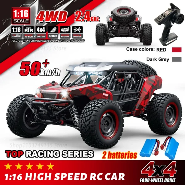 WLtoys 16101 4WD Remote Control Car With LED Off Road 4x4 RC 50KM/H High Speed Buggy Truck Super Desert Racing Toy Kids Adults