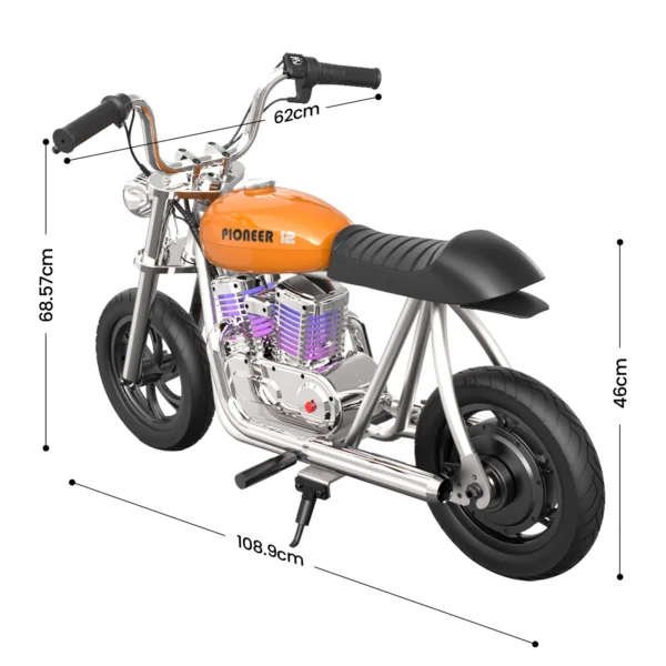 HYPER GOGO Pioneer 12 Plus with App Electric Motorcycle for Kids, 24V 5.2Ah 160W with 12'x3' Tires, 12KM Range, Smoke, Speaker - Image 6