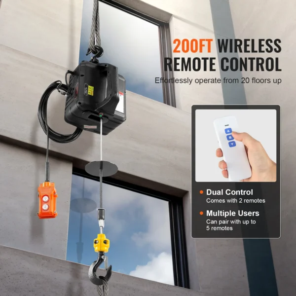 VEVOR 1100lbs 1500W Electric Hoist Winch 3-in-1 Portable Power Winch Crane with Wireless Remote Control for Overload Protection - Image 3