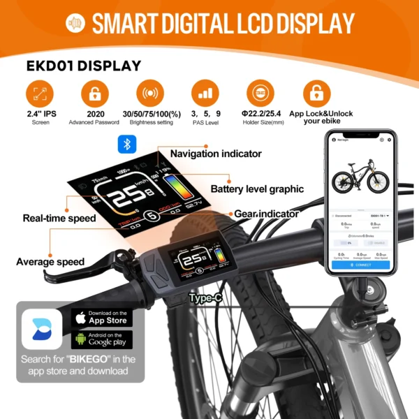 EKD01 Bluetooth Navigation Display 8 Languages LCD Ebike Computer For BAFANG Motor Kit Intelligent Controller UART CAN Protocol - Pilt 2