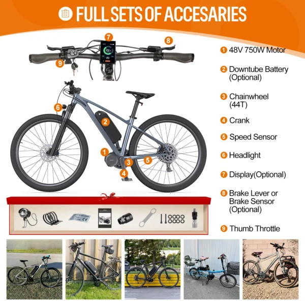 Bafang 48V750W Mid Motor Kit 8Fun BBS02B68MM 73MM 100MM Electirc Ebike Conversion Kit With 20Ah 17.5Ah 13Ah Hailong Battery Kits – Image 5
