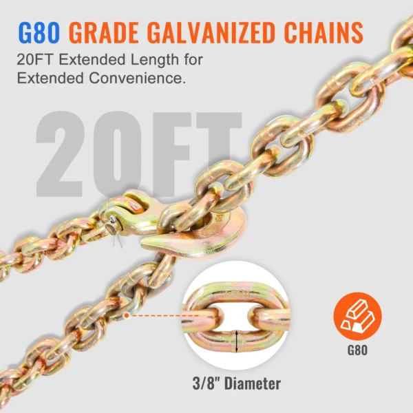 VEVOR Ratchet Chain Binder 3/8"-1/2" Heavy Duty Load Binders 12000 lbs Limit Hauling Chain Binders for Flatbed Truck Trailer 4Pc - Image 3