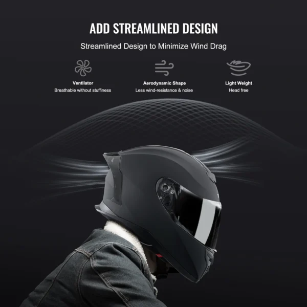 VEVOR Motorcycle Helmet, Full Face, Smart Street ABS&High Density Helmet with Bluetooth Slot&Interchangeable Lens Fit for Adults - Image 5
