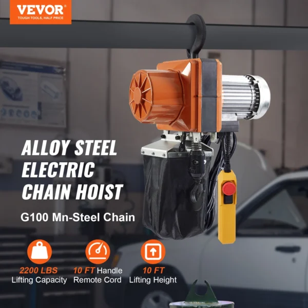 VEVOR 2200lbs Electric Chain Hoist 10.5 ft/min Single Phase Overhead Crane with G100 Chain Lifting Wired Control for Garage Shop - Image 2