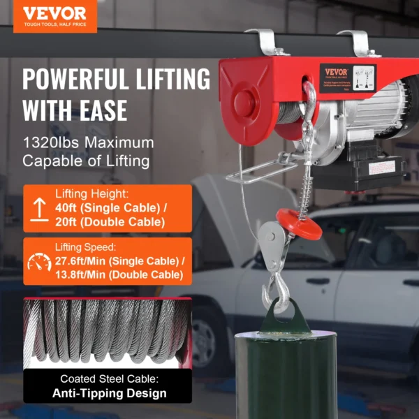 VEVOR 1320 lbs Electric Hoist Crane with 328 ft Wireless 40 ft Single Cable Lifting Height Electric Winch Lift Hoist for Factory - Image 2