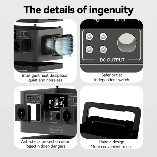 Flashfish P63 Portable Power Station 520Wh/140400mAh Lithium Battery Solar Generator 500W AC Output 5xDC outs 4xusb Outputs - Image 6
